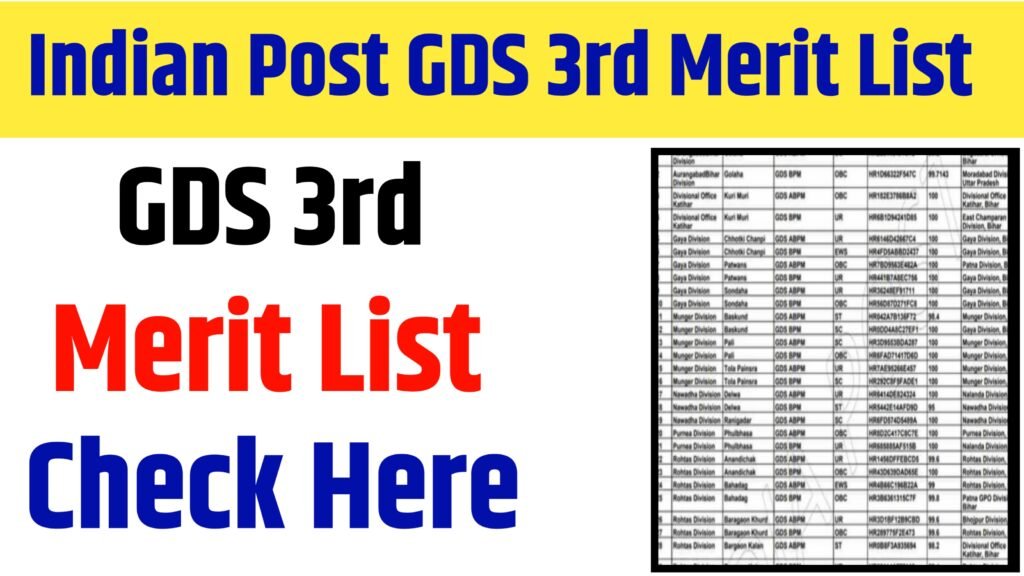 Indian Post GDS 3rd Merit List 2024 : इंडियन पोस्ट जीडीएस का थर्ड मेरिट लिस्ट में अपना नाम यहाँ से देखे